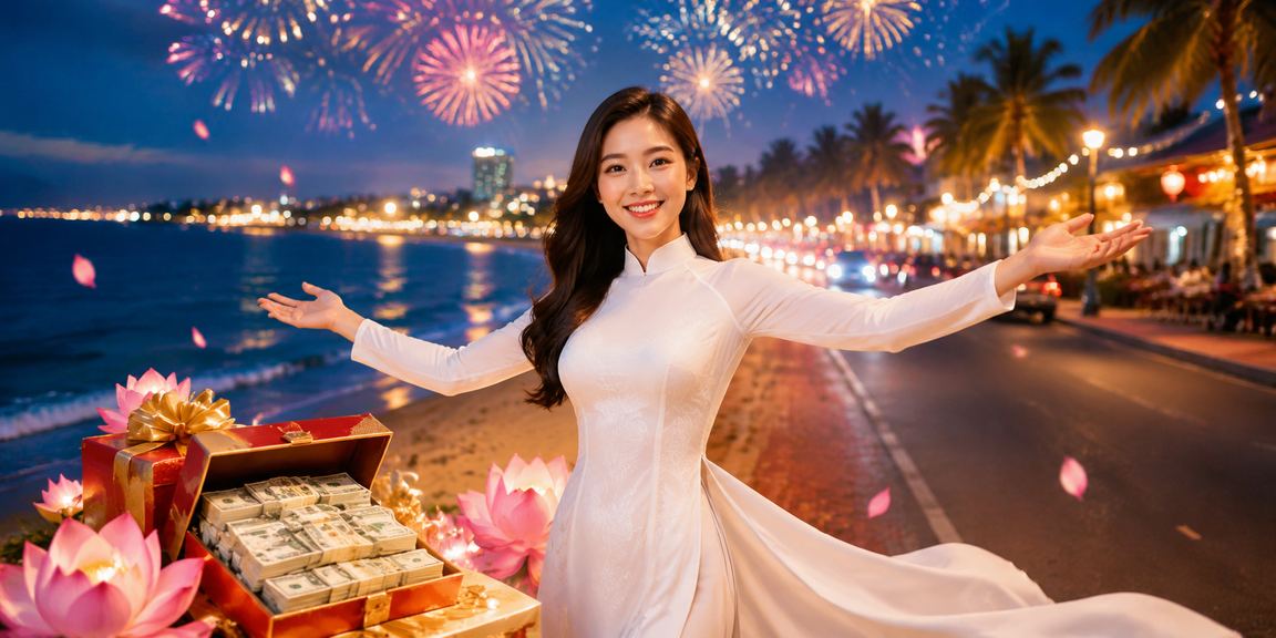 Phụ nữ mặc áo dài truyền thống Việt Nam tại Mũi Né theo dõi sự kiện thể thao qua điện thoại
